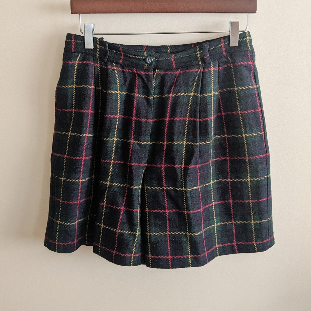 High Waist Wool Plaid Shorts